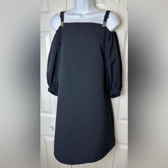 TIBI Suspender Dress Black Twill Mini Open Shoulder Straps Adjustable City Chic - Picture 2 of 15